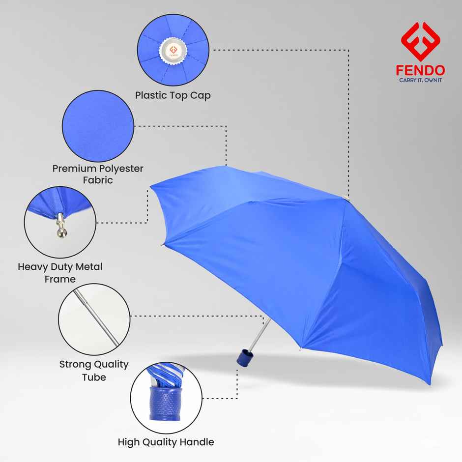 Fendo 3 Fold Hand Open 21.5 inch Royal Blue Umbrella