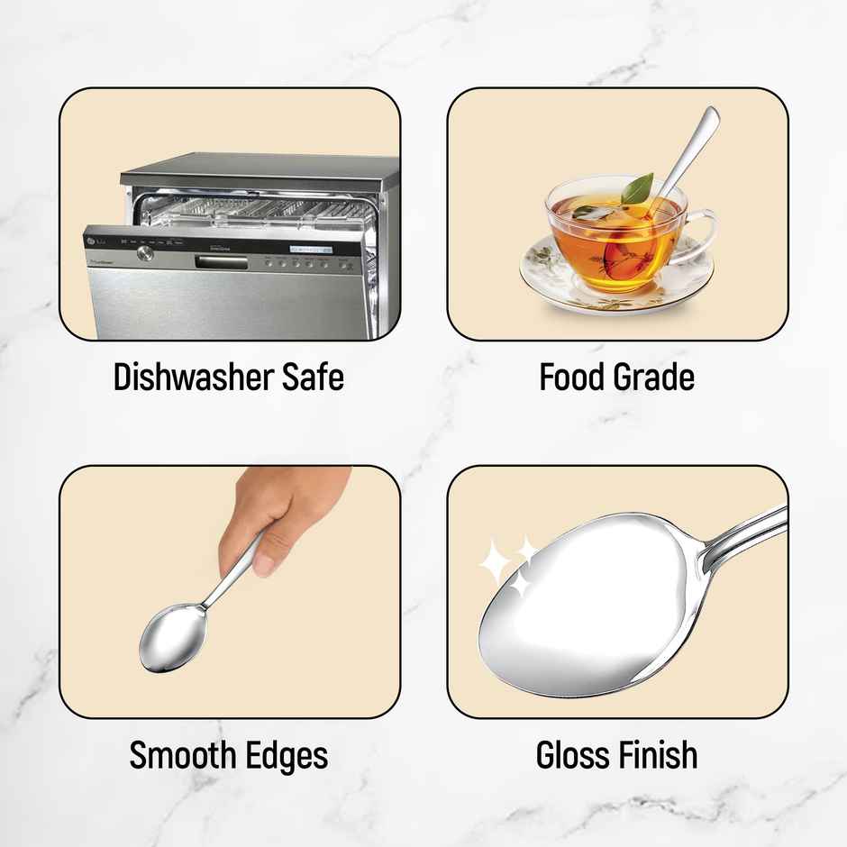 Judge By Prestige Sparkle Stainless Steel Tea Spoon 6pcs Set,Dishwasher Safe,Silver