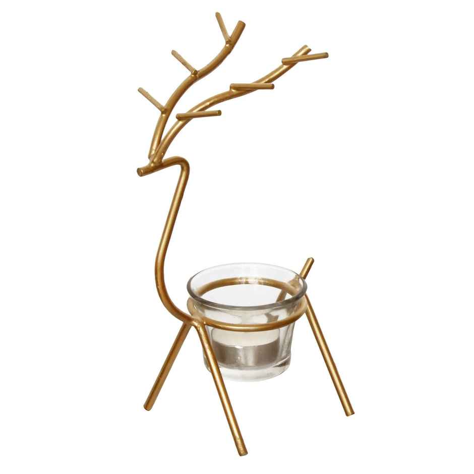 eCraftIndia Decorative Handcrafted Golden Deer Shaped Metal Tea Light Candle Holders