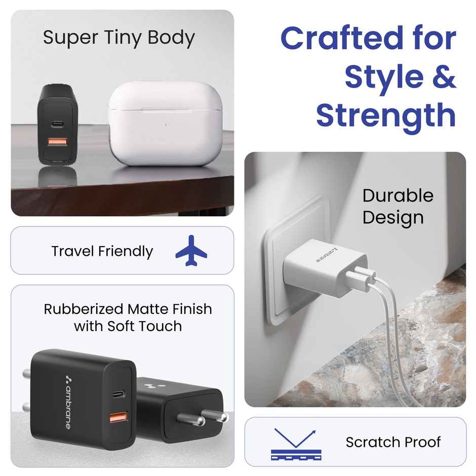 Ambrane 33W QC PD Mobile Charger Adapter | Type C | For Android & iPhones | RAAP M33 | White