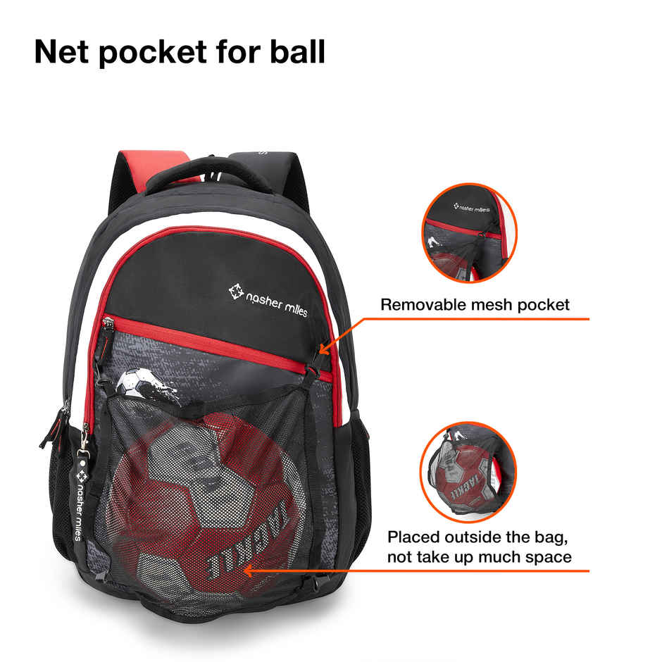 Nasher Miles Football Strike Backpack- Unisex- 3 Compartment College Bag - Black - 45L