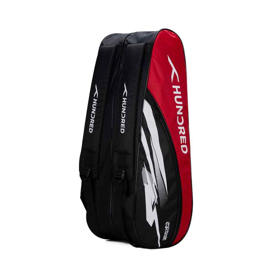 Hundred Cosmogear Badminton Kit-Bag | Black-Red|Double Zipper|Bag With Front Zipper Pocket