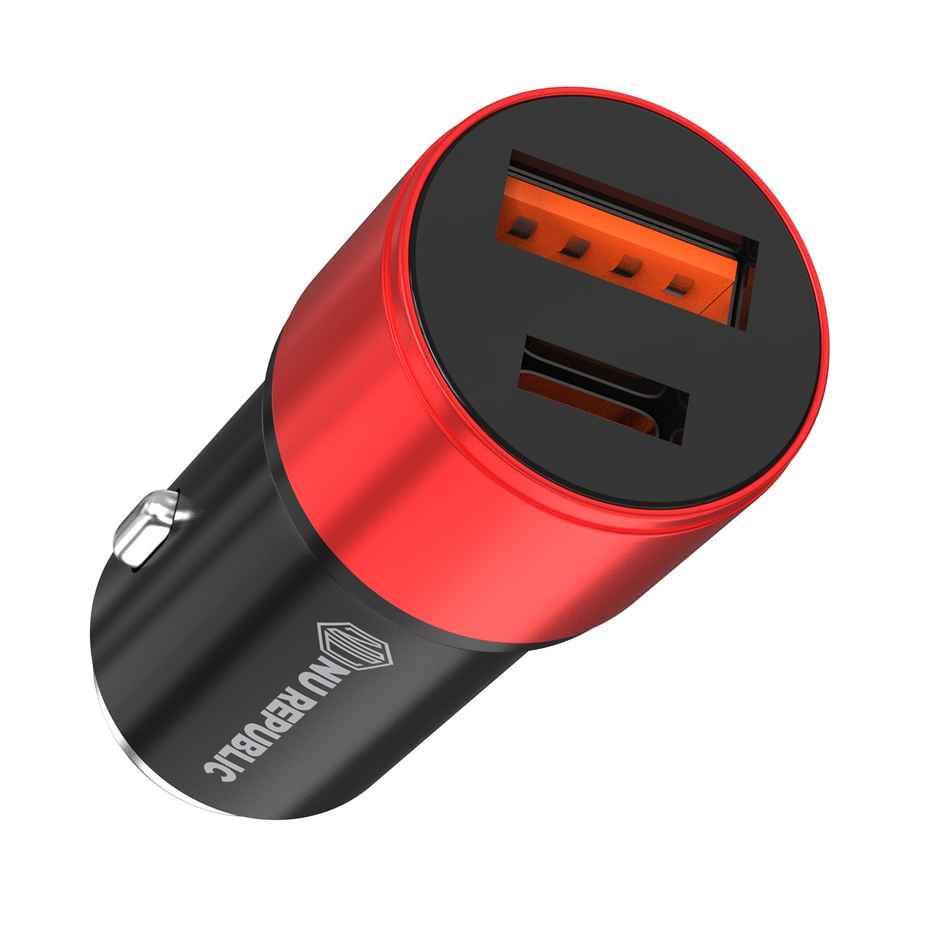 Nu Republic Swift All-in-one 48W Dual Port USB & Type-C Superfast Car Charger (Black/Red)