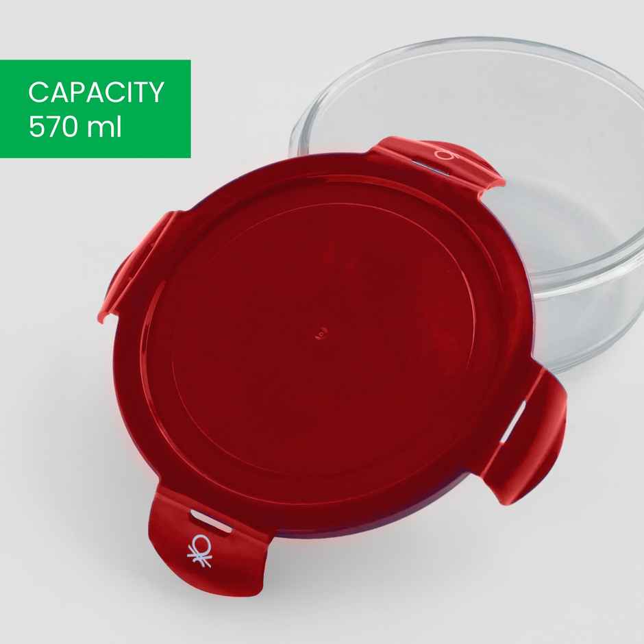 United Colors of Benetton Borosilicate Glass Food Container | Airtight Leakproof - 400 ml