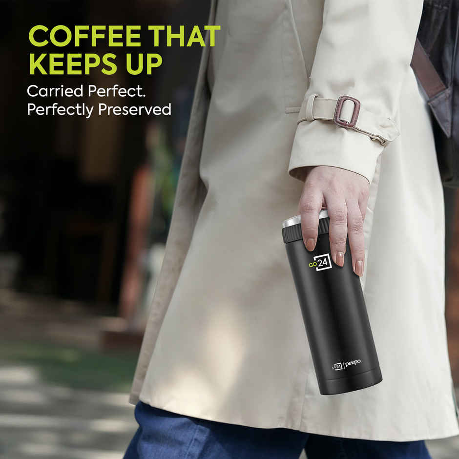 Go24 | Pexpo Crypto ISI Certified Hot & Cold Flask | 430 ml | Knight Black | Stainless Steel