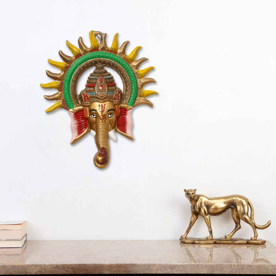 Colorful Lord Ganesha with Sun Decorative Metal Wall Hanging | Ecraftindia