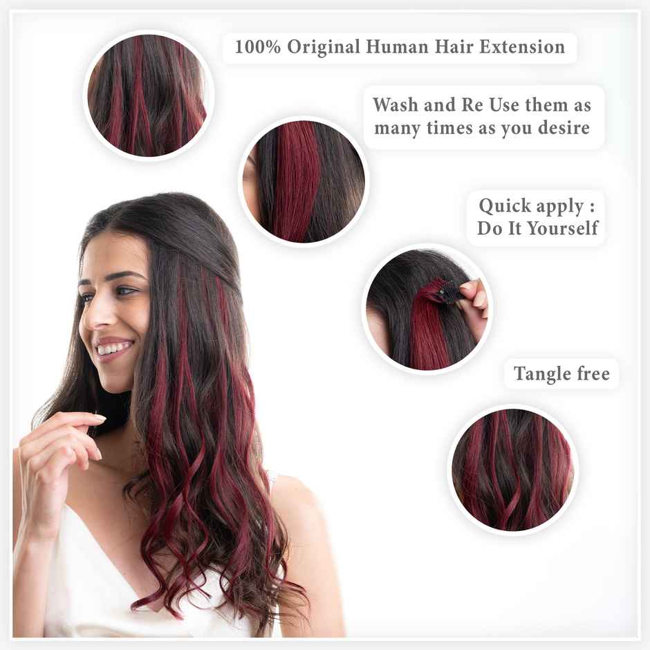 Hair Originals One Clip Extension Hair Streaks Punchy Plum 12 Inches