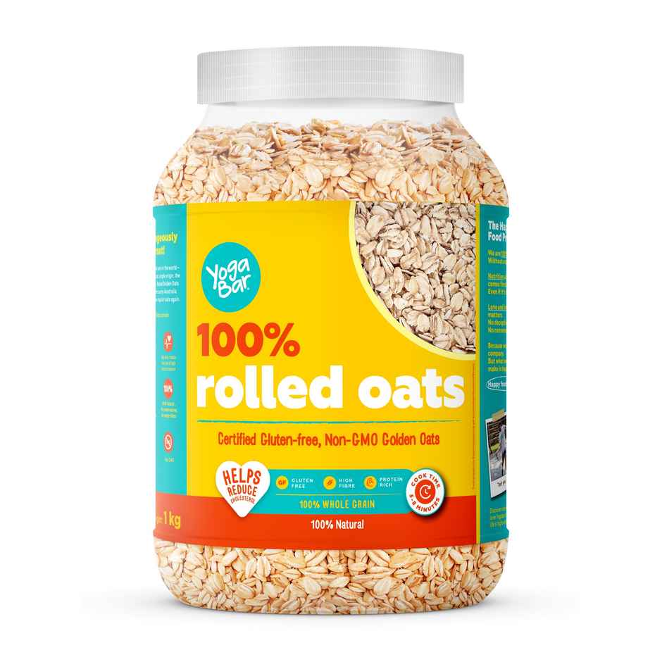 Yoga Bar Rolled Oats 1 kg Jar | Premium Golden Rolled Oats, Gluten Free with High Fibre, Non GMO