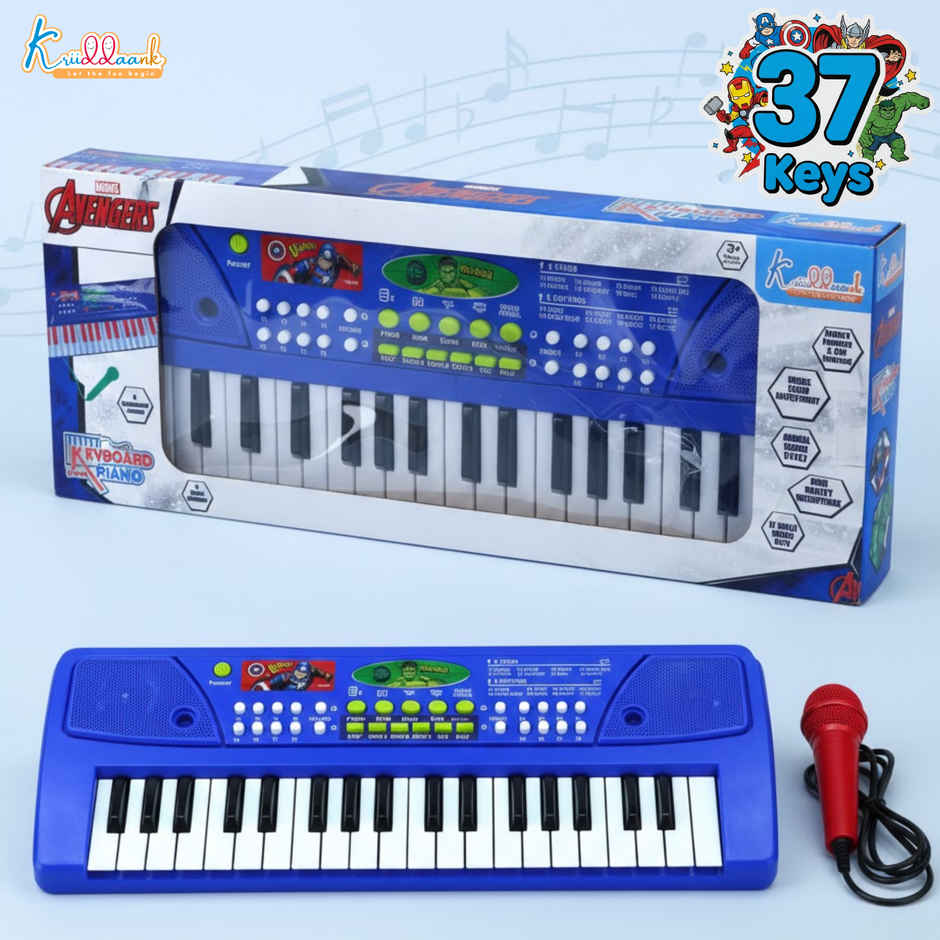 Kriiddaank Marvel Avengers Keyboard Piano 37 Keys Instrument Sounds, Microphone, Demo Light MusicToy