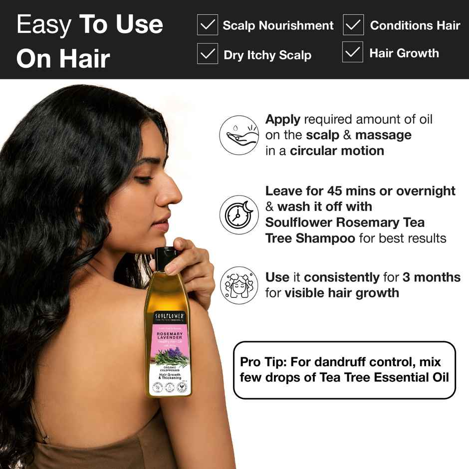 Soulflower Rosemary Coconut Hair Oil with Lavender & Amla Oil for Hair Growth - 225 ml