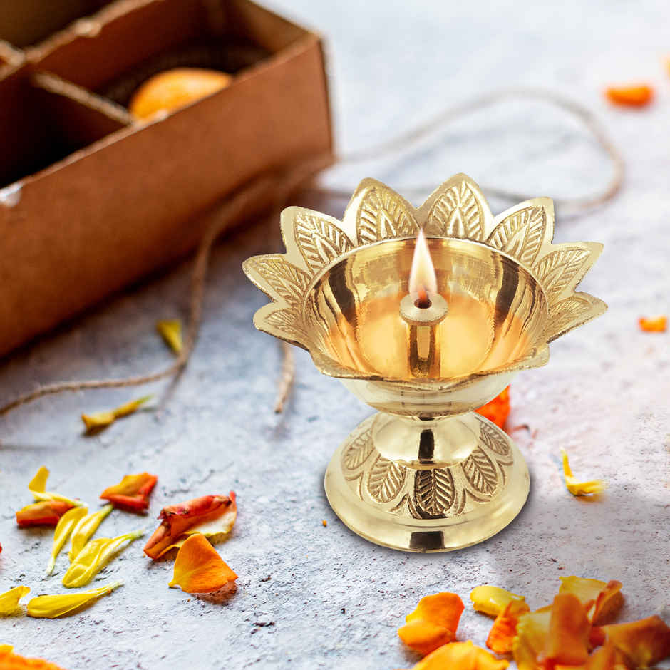 Nitya Devdas Deep Size: 4 | Golden | Traditional | Brass | Brass Diya | Shubhkart