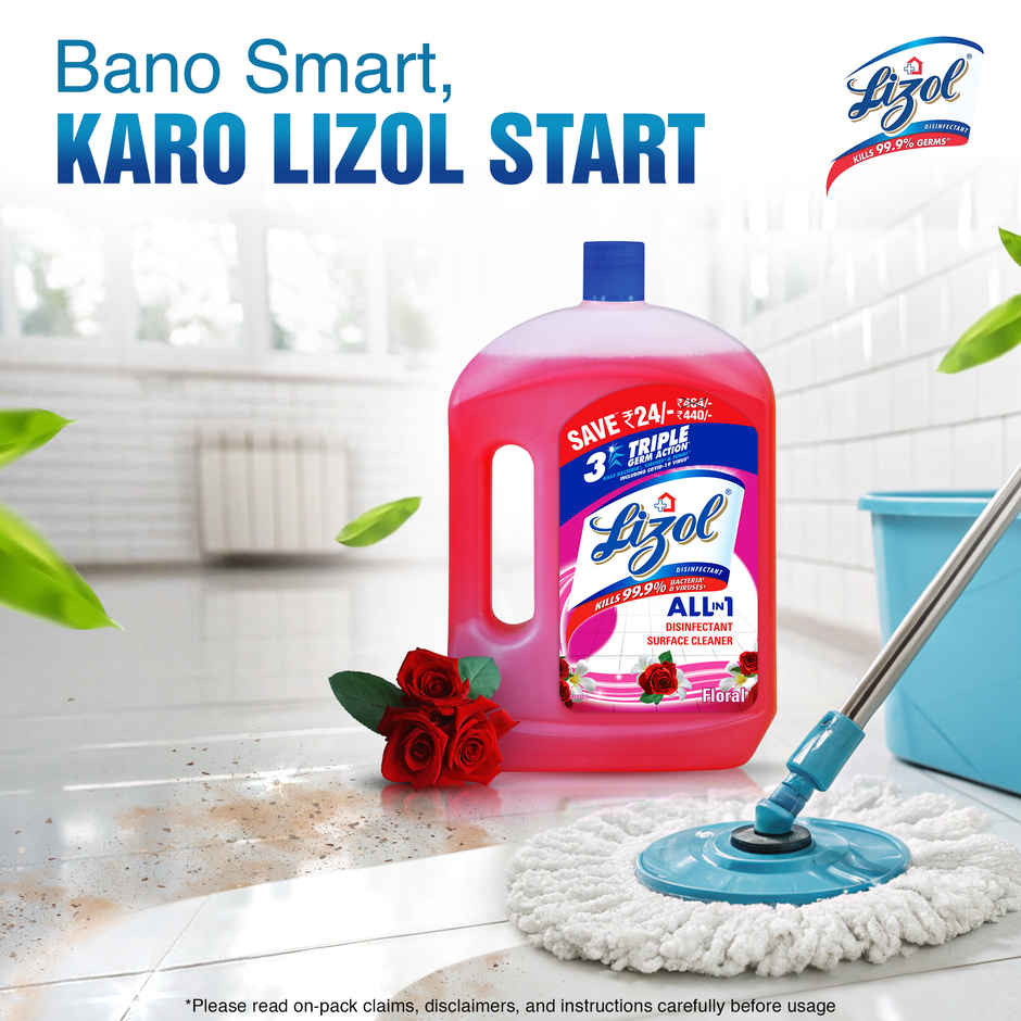 Lizol Disinfectant Surface & Floor Cleaner Liquid, Floral(2l) & Colin Glass Cleaner Pump 2X More Shine With Shine Boosters(500ml) Combo