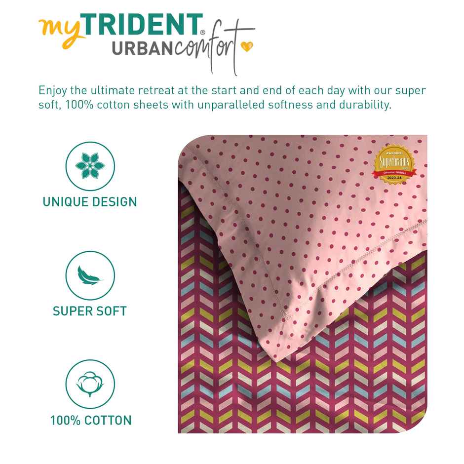 Mytrident Bedsheet Set | Queen Size Double Bed sheet set | 100% Cotton - Party Mood Pink