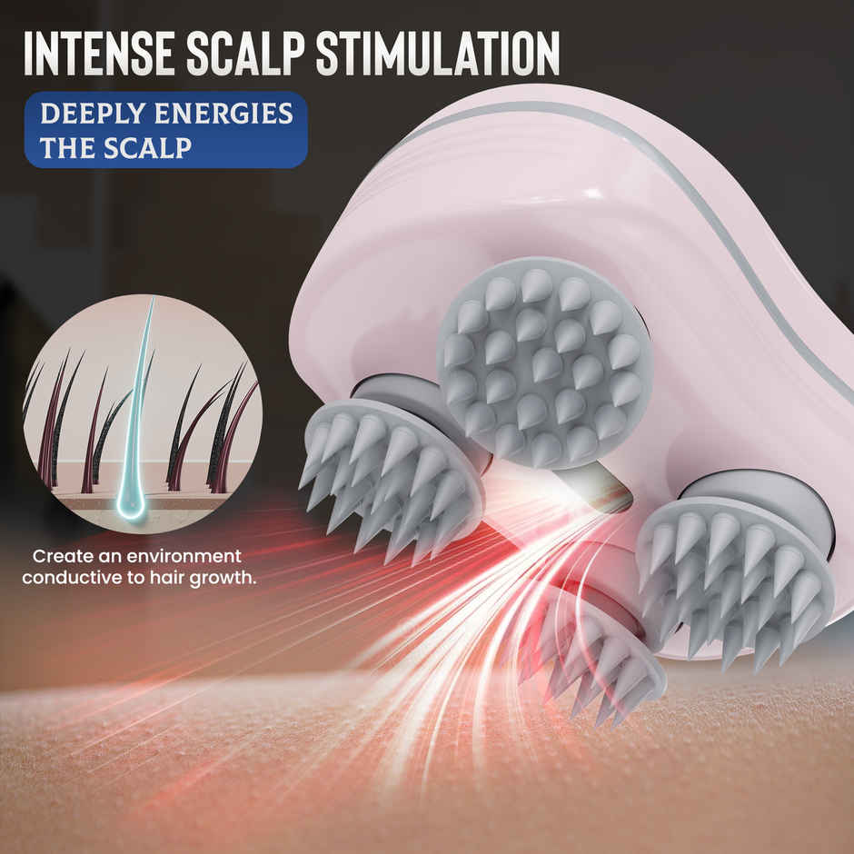 Sicaro RP202 Relax Pro Rechargeable Scalp and Body Massager | 360 Degree Deep Massage Bristles | Pink