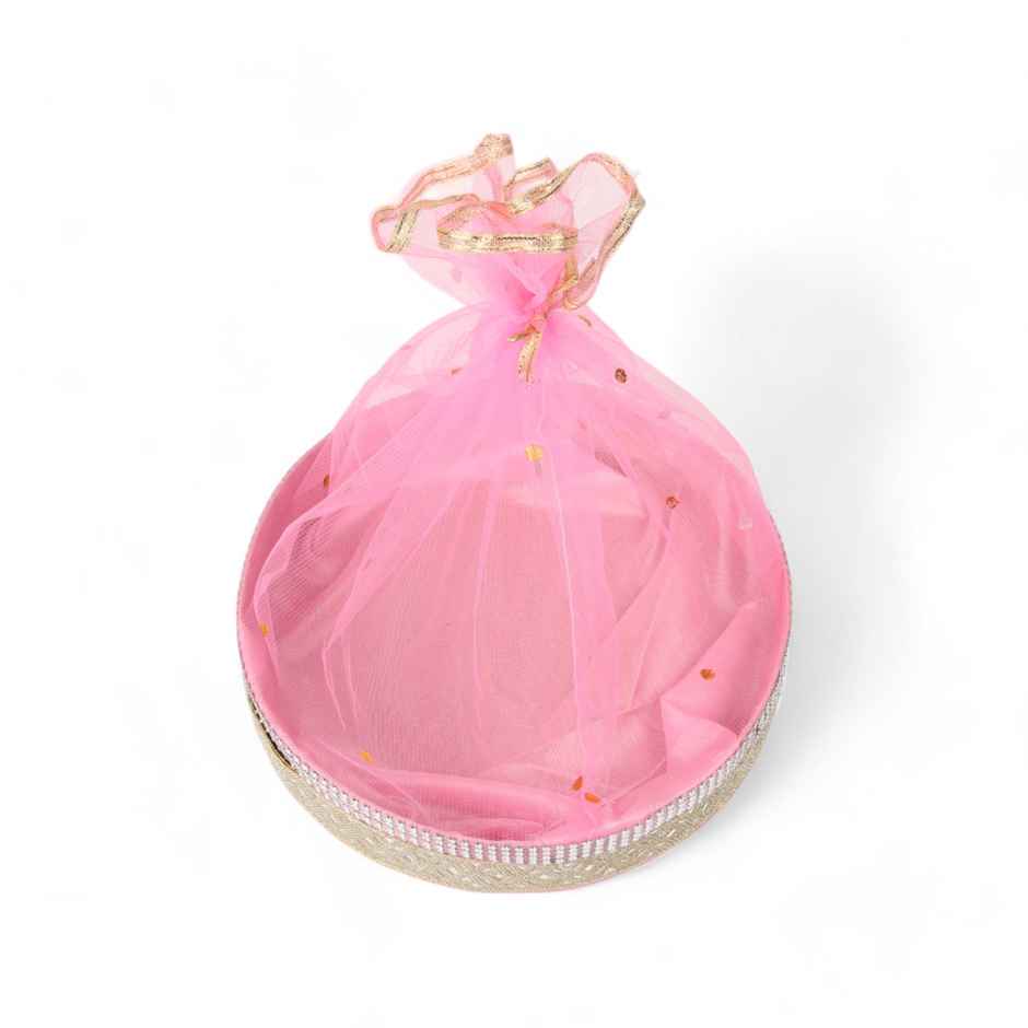 Round Gift Basket Cream With Red Net | 12 x 12 inch | Festvista