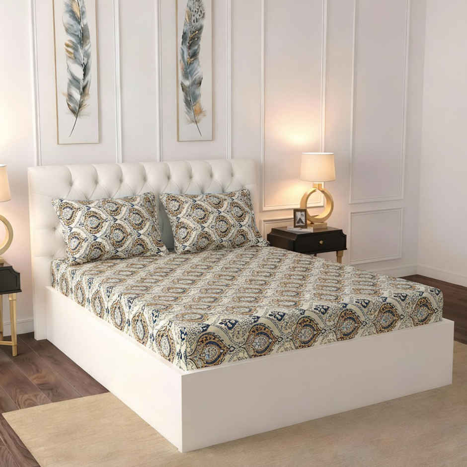 Raymond Home 120 GSM Hazel Floral Double Bedsheet with 2 Pillow Covers Off White1