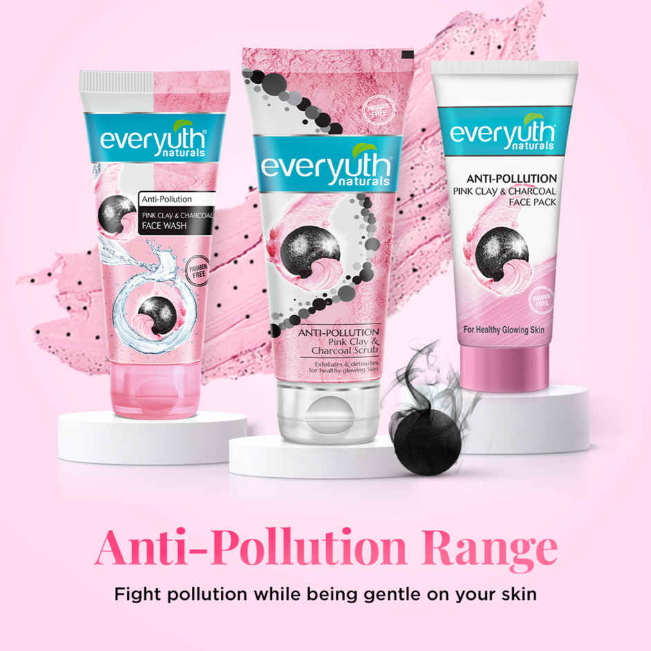 Everyuth Naturals Anti Pollution Pink Clay & Charcoal Scrub | For all skin types (Oily/ Dry)