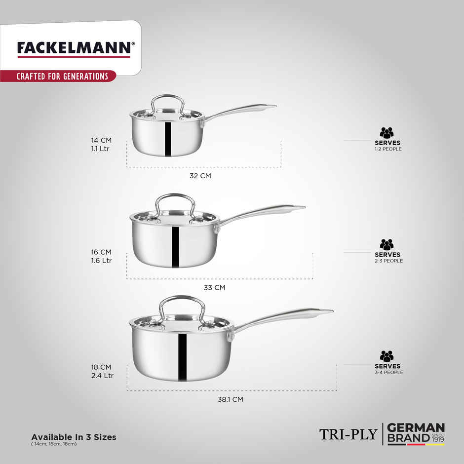 Fackelmann Stainless Steel Triply Sauce Pan 16 CM