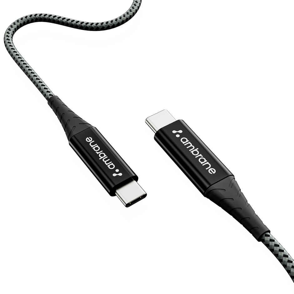 Ambrane Unbreakable 60W Fast Charging Braided Type C to Type C Cable - 1 m
