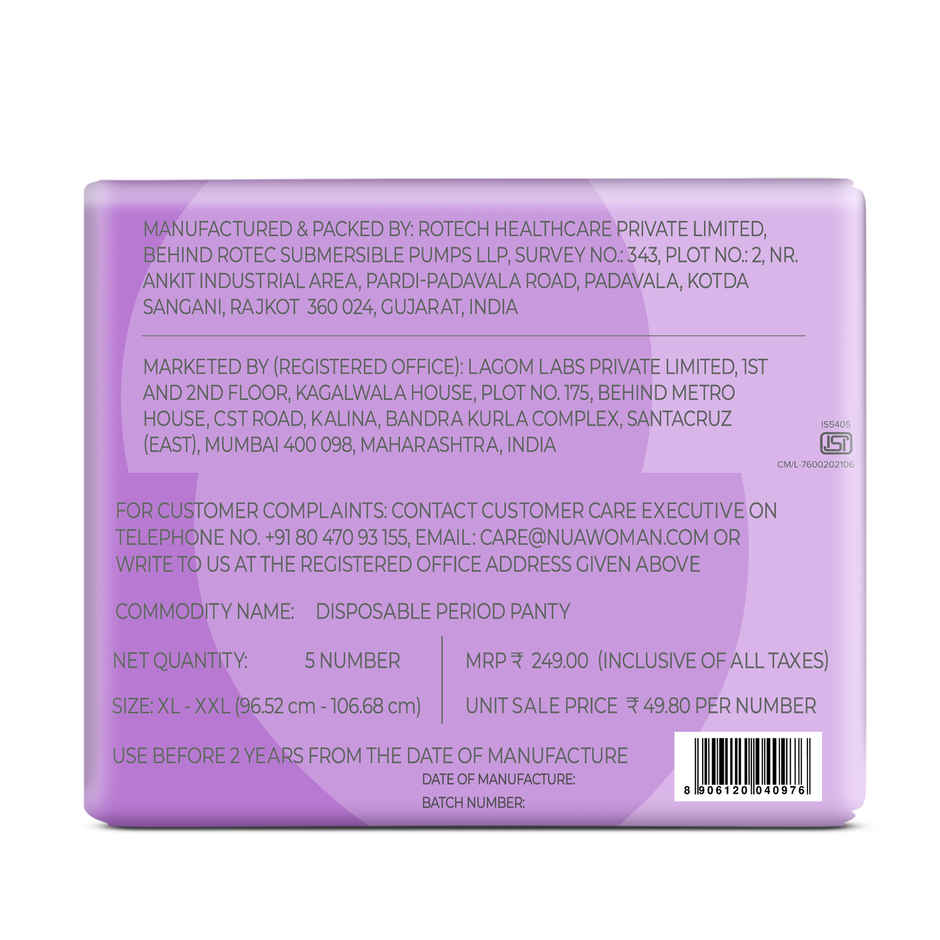 Nua Multi-Size Sanitary Pads With Disposal Cover | 3Xl+, 5Xl, 4L (12pc) & Nua Comfort Disposable Period Panties Xl-Xxl | Ultra-Absorbent | Pack Of 5 Panties (5pc) Combo