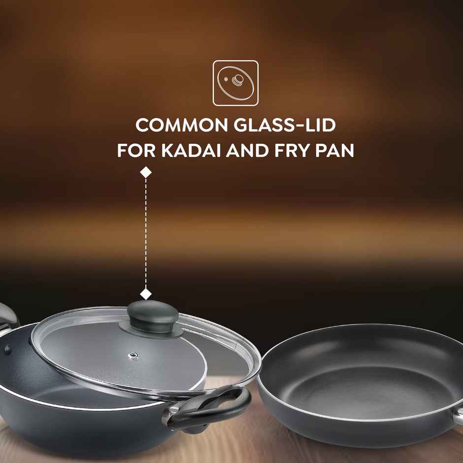 Judge By Prestige ACE NonStick 7Pcs Cookware Set Kadai 20cm with G Lid,FP 20cm,OT 25cm,3 tools,Black