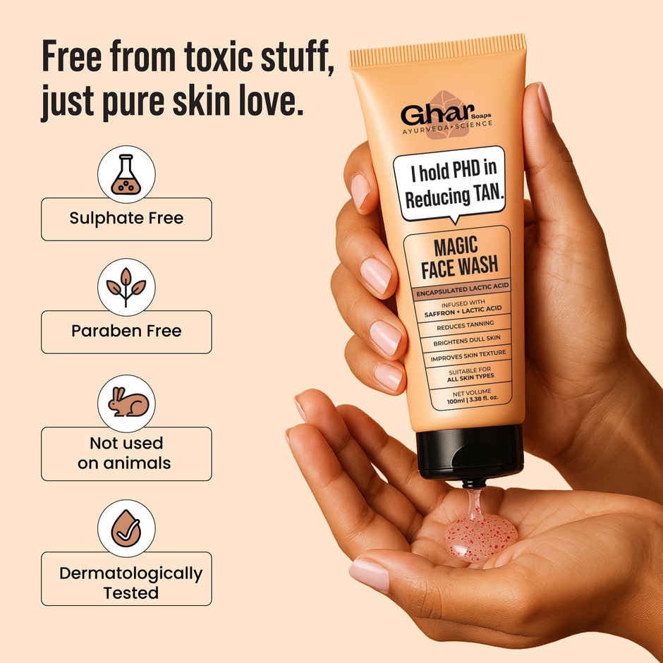 Ghar Soaps Detan Magic Face Wash | Reduces pigmentation and lightens dark spots with Saffron, Lactic Acid & Glutathione | All skin types