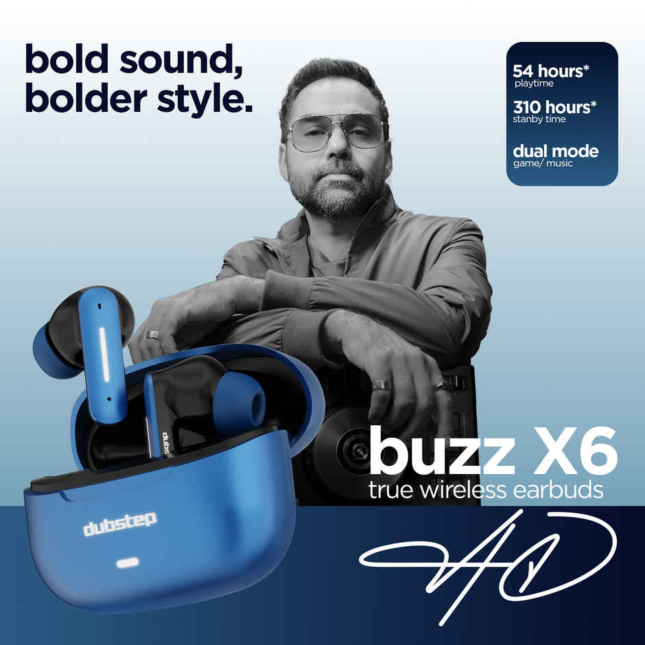 Dubstep Buzz X6 TWS Earbuds Upto 54hrs Playtime|13mm Neodymium Driver| XBass Technology|TWS Ear Buds Wireless Earphones with mic - Blue