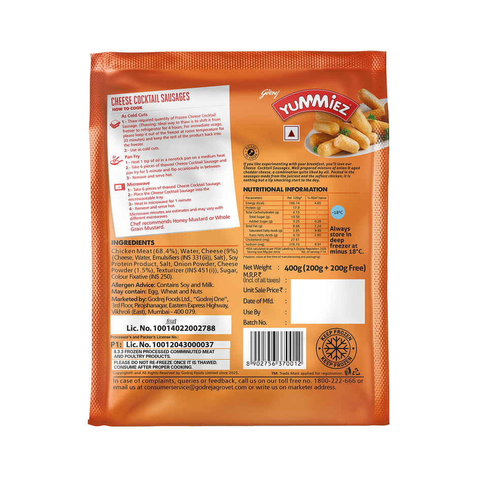 Godrej Yummiez Chicken Cheese Cocktail Sausages