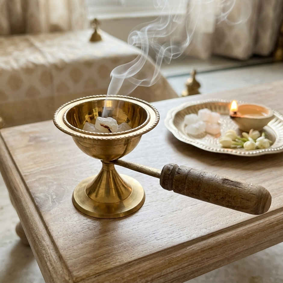 Brass with wodden Handle Dhoop Dani | Mangal Bhawan