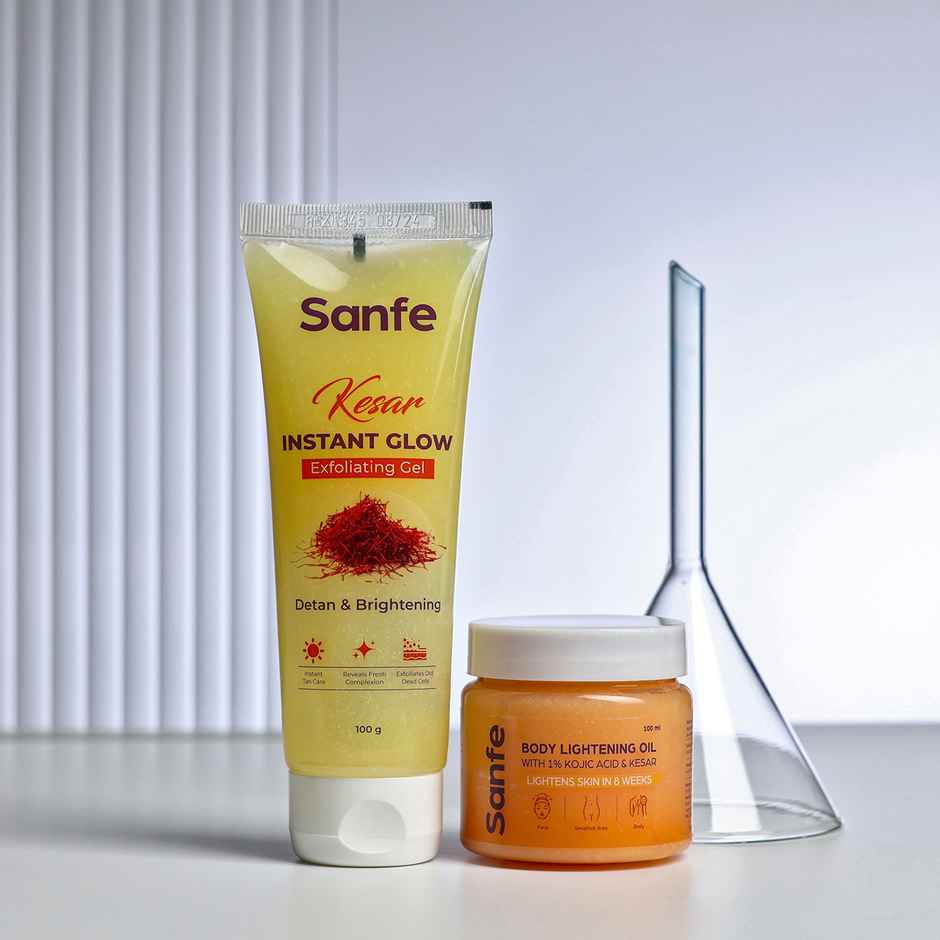 Sanfe Kesar Instant Glow Exfoliating Gel - Visibly Removes Tan, Brighten Skin, AHA Exfoliation