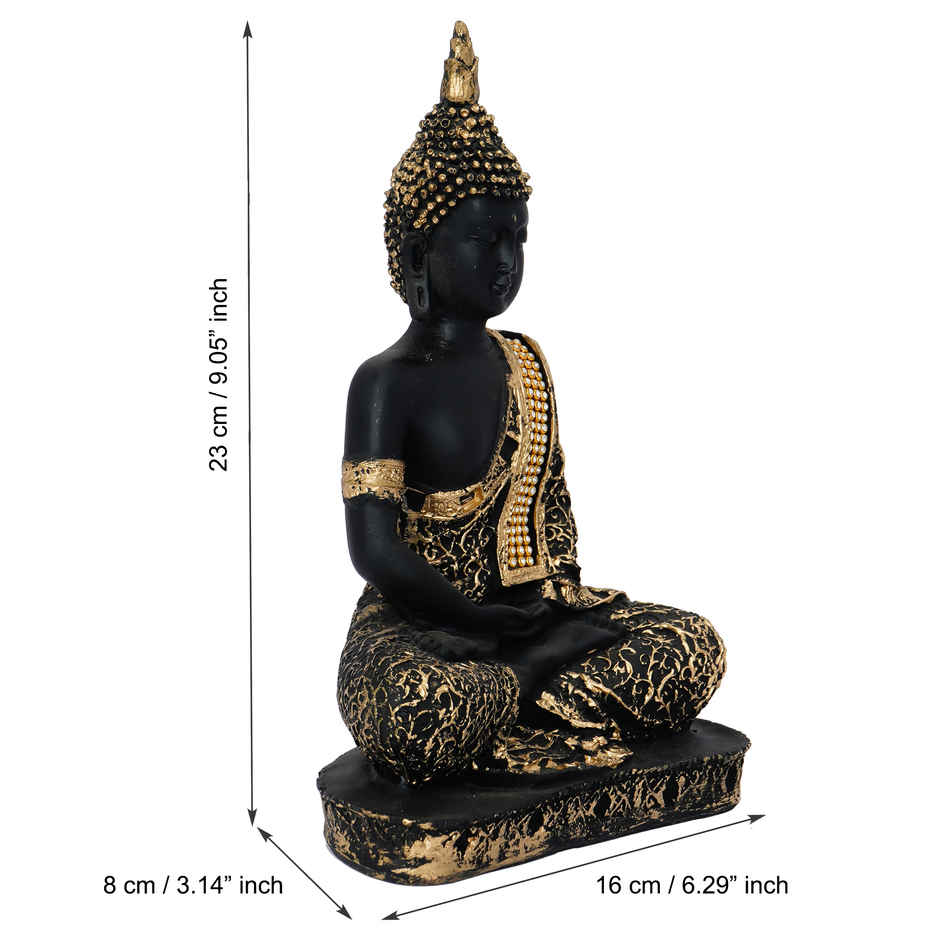 eCraftIndia Black & Golden Polyresin Handcrafted Meditating Lord Buddha Statue