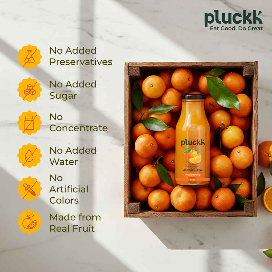 Pluckk Cold Pressed Extracted Valencia Orange Juice | No Preservatives | No Added Sugar