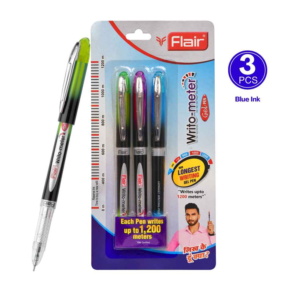 Flair Writometer Gel Pen Blue Pack Of 3