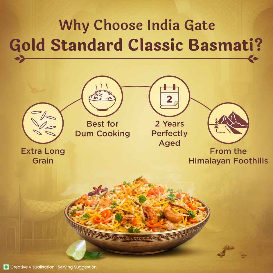 India Gate Gold Standard Classic Basmati Rice | 2 Years Aged | Extra Long Grains