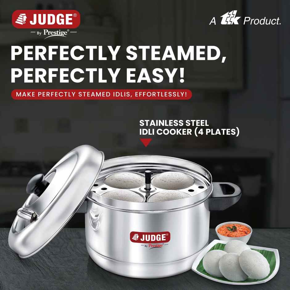 Judge By Prestige Stainless Steel Idli Cooker with 4 Plates,High Quality SS,Corrosion Free,Silver