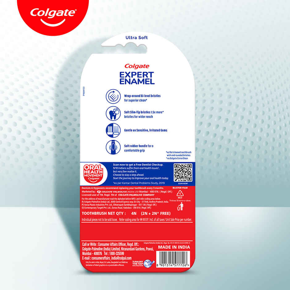 Colgate Gentle Enamel Toothbrush Ultra Soft (4pc) & Colgate Max Fresh Plax Mouthwash - Fresh Mint (250ml) & Colgate Maxfresh Toothpaste, Blue Gel Paste With Menthol For Super Fresh Breath (Peppermint Ice) (150g) Combo