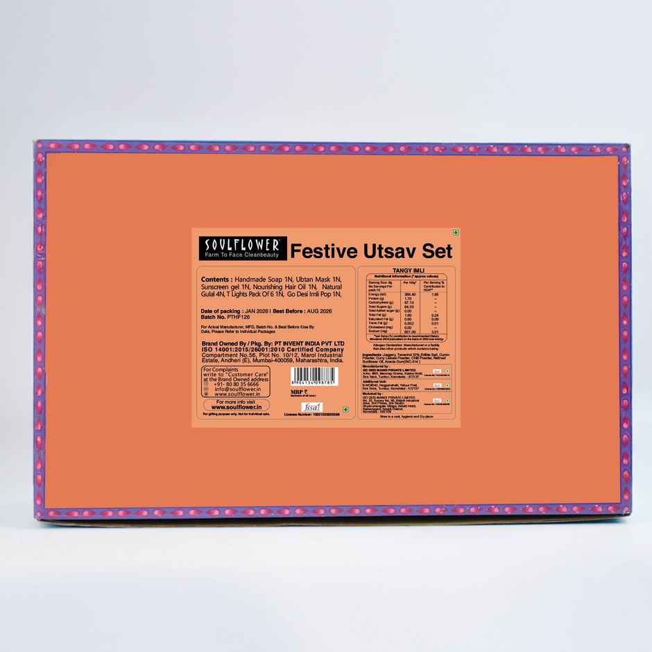 Soulflower Every Day Party Giftset | Desi Pops, Candles, Natural Gulal, Soap, Face Mask