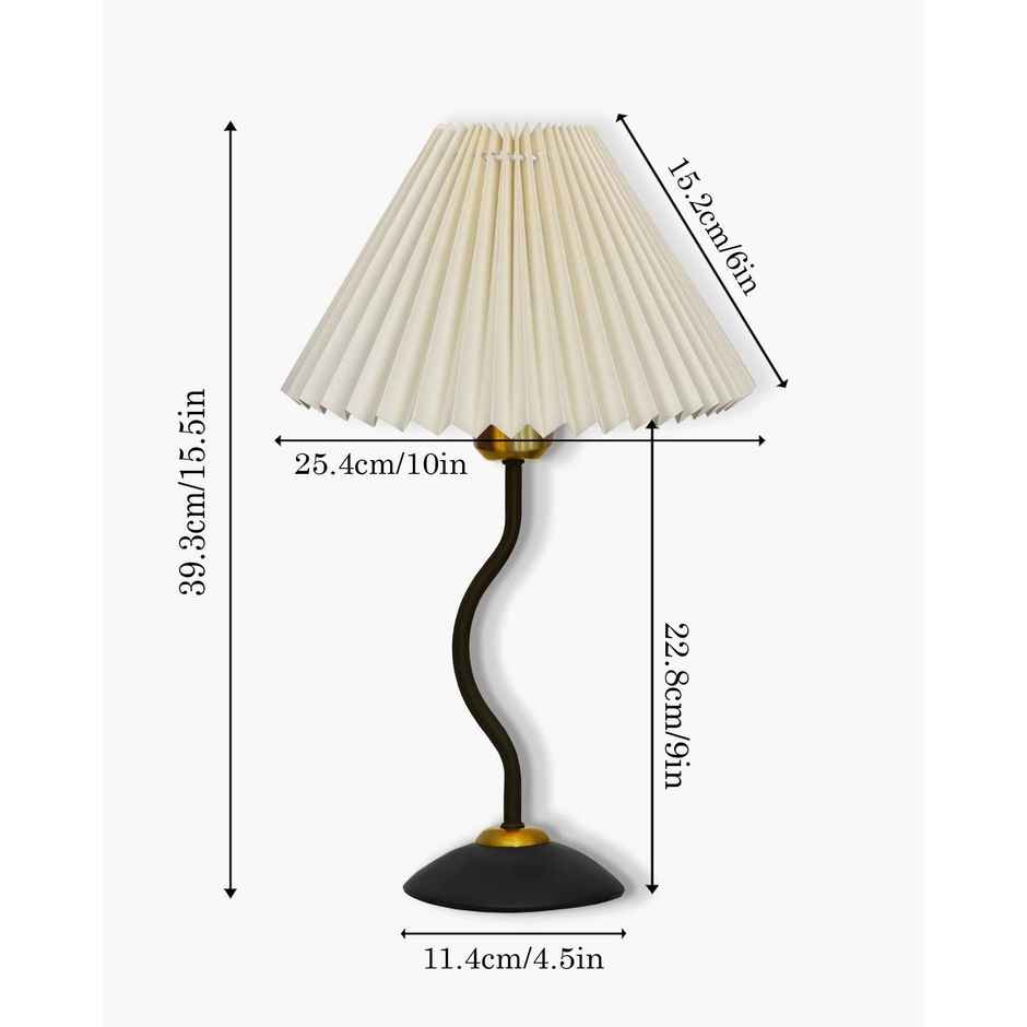 Homesake Matt Black Twister Metal Bedside Lamp | Pleated Off-White Shade | Modern Table Light