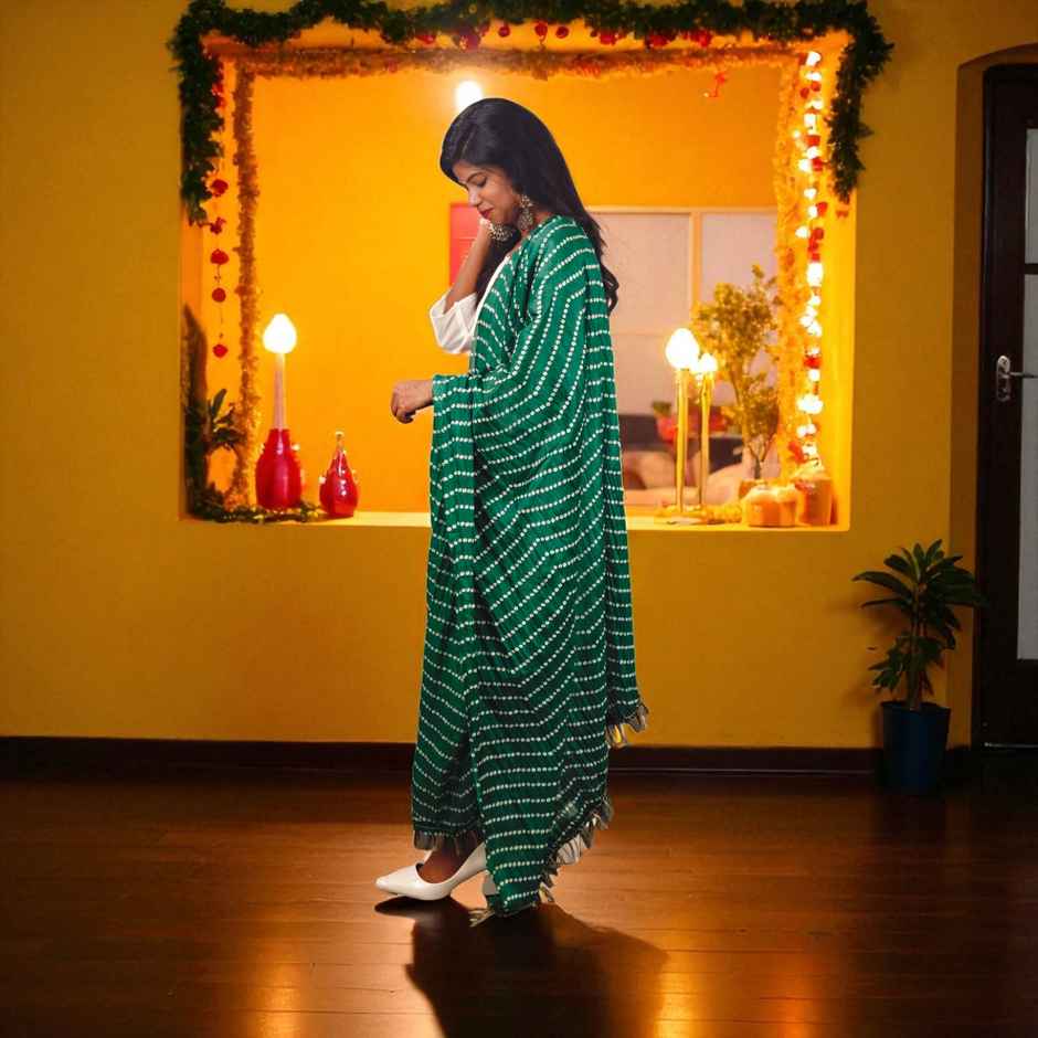 Dark Green Lehariya Dupatta | House of Festivals