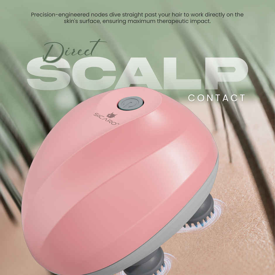 Sicaro RP201 Relax Pro Electric Rechargeable Scalp and Body Massager | Soft Silicone Bristles | Pink