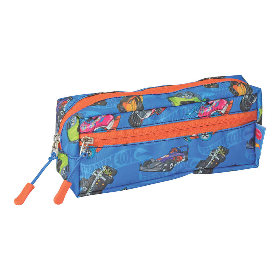 PRATAP Double Zip Cloth Full Printed Pouch | Blue, Hot Wheels