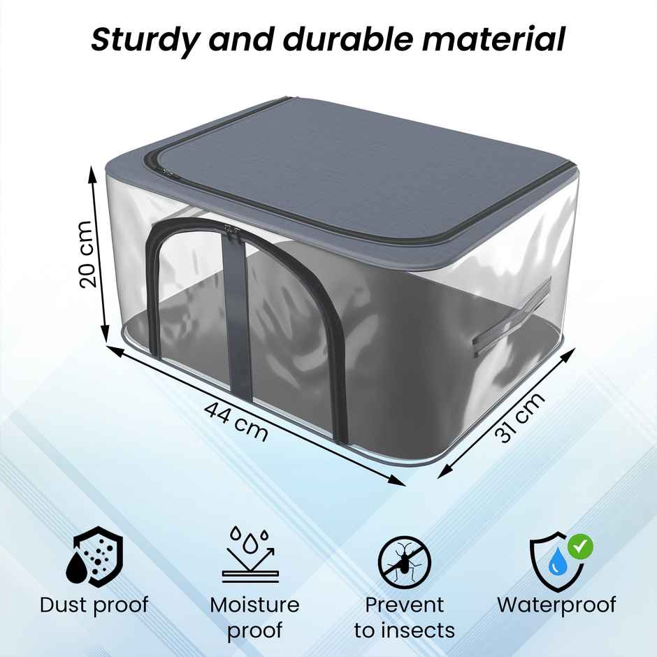 Kuber Industries PVC Transparent Zip Lock Saree Organizer | Clothes Storage Bag for Wardrobe | Grey