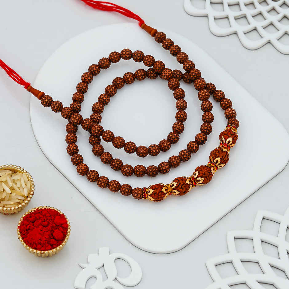 Rudraksha Rakhi with Roli Chawal | Religious | Pack of 1 | Ecraftindia