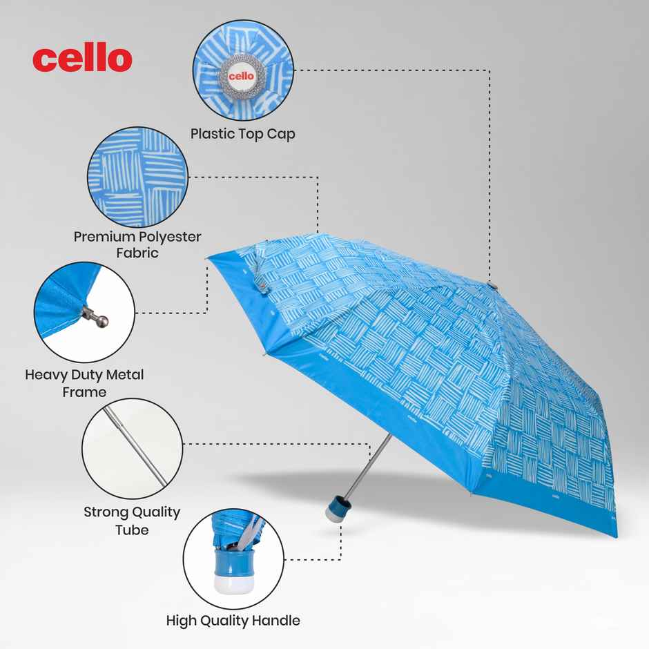 Cello Drizzle 21.5 Inch 3 fold Mix Print Umbrella | Silver Blue