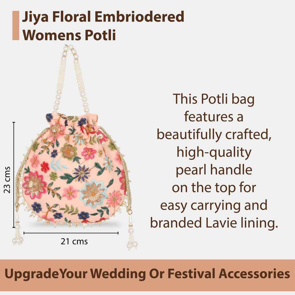 Lavie Women's Jiya Floral Embroidered Potli | Small | Light Pink