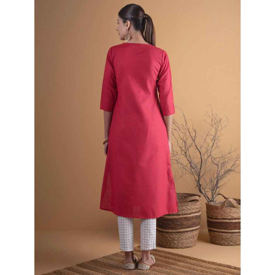Libas Women's Solid Cotton Kurta | Maroon | XL