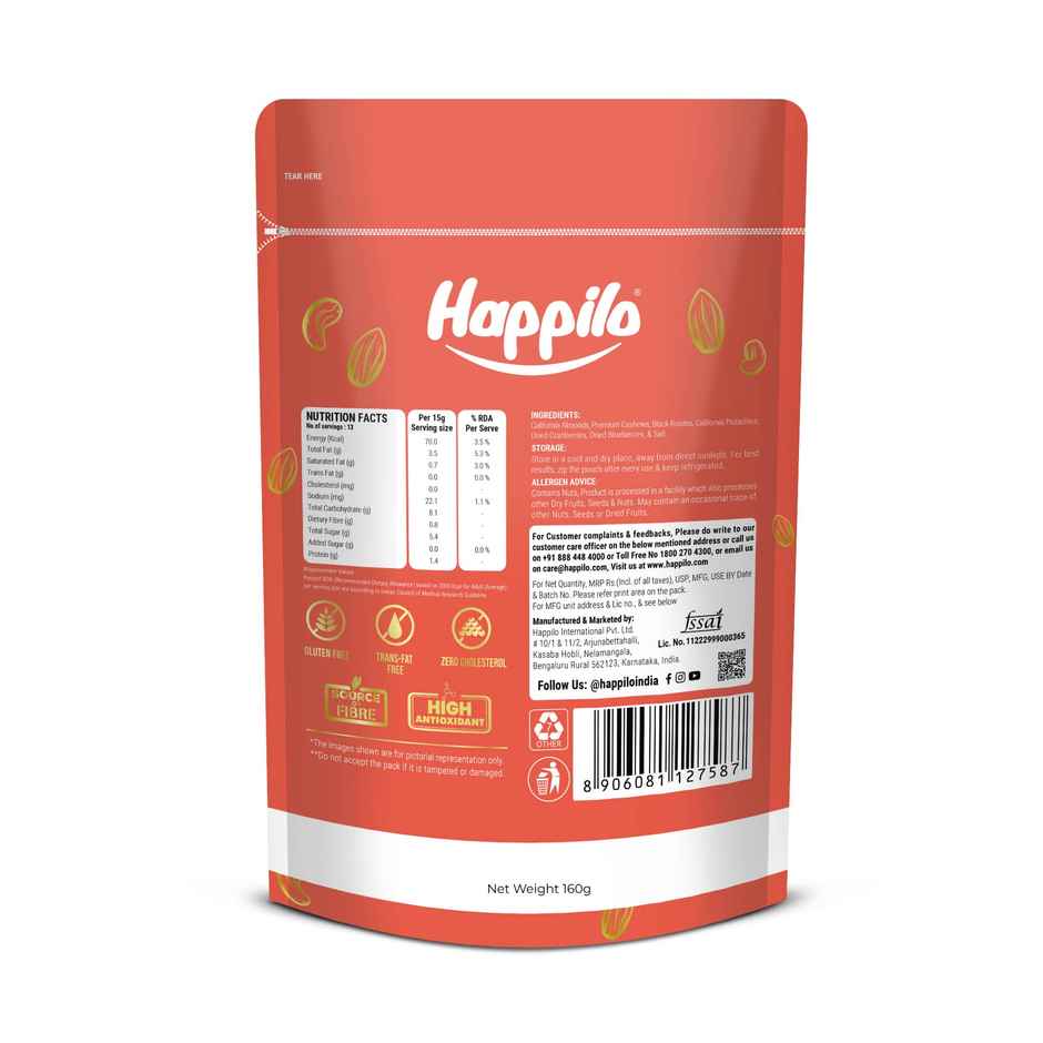 Happilo International Sports Mix|Almonds, Cashews, Raisins, Cranberries, Blueberries|Healthy Snack