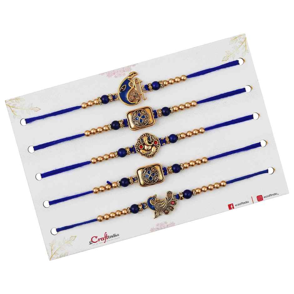 Blue Golden Designer Rakhi Combo with Roli Chawal Pack Raksha Bandhan Rakhi | Ecraftindia