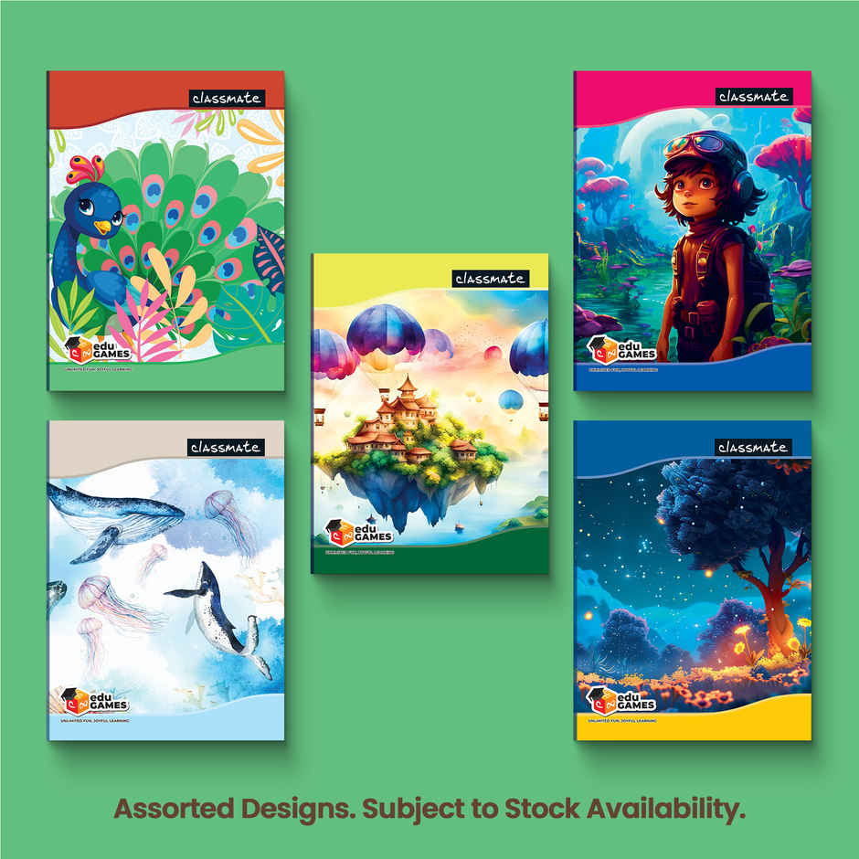 Classmate Notebook - 240 X 180 mm, 172 Pages, Single line - Assorted Designs Combo