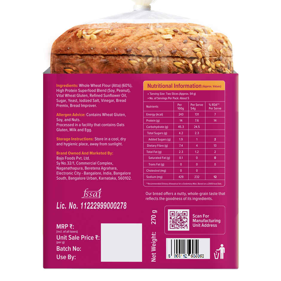 Protein Chef 37g Protein Brown Bread, No Maida No Preservatives